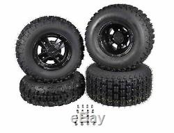 4 NEW Yamaha Banshee 350 MASSFX Black RIMS on MASSFX Tires Wheels kit