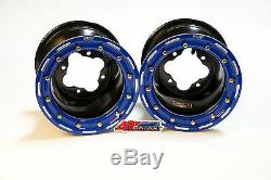 DWT G3 Black Blue Rear MX Beadlock Rims 8 8x8 4/115 Yamaha YFZ450 450R Banshee