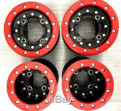 Hiper CF1 Red Beadlocks Rims 10 Front 9 Rear Yamaha YFZ450 Banshee Raptor 700