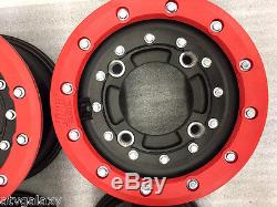 Hiper CF1 Red Beadlocks Rims 10 Front 9 Rear Yamaha YFZ450 Banshee Raptor 700